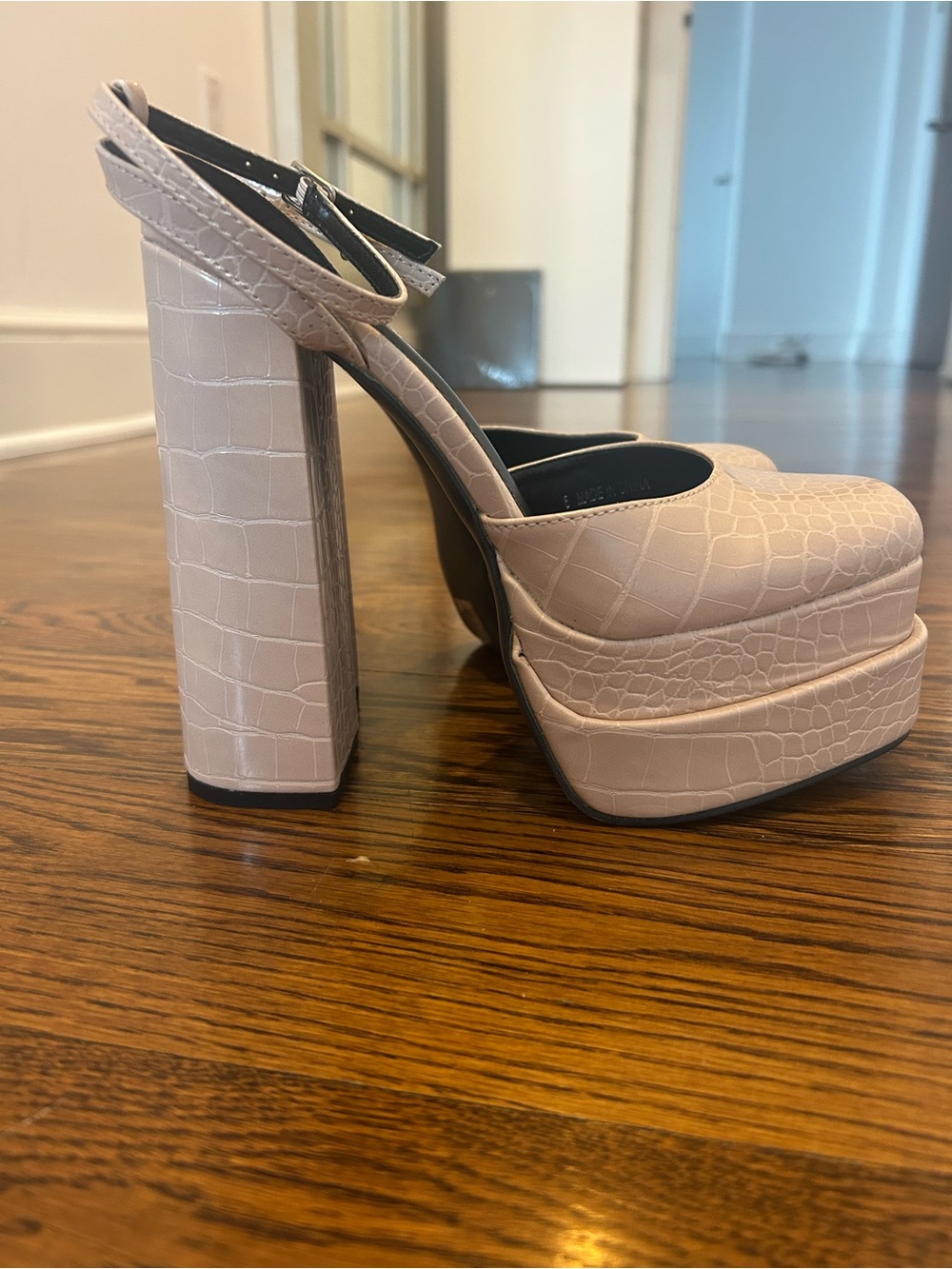 Public Desire Croc-Embossed Chunky Platform Slingback in cream nude